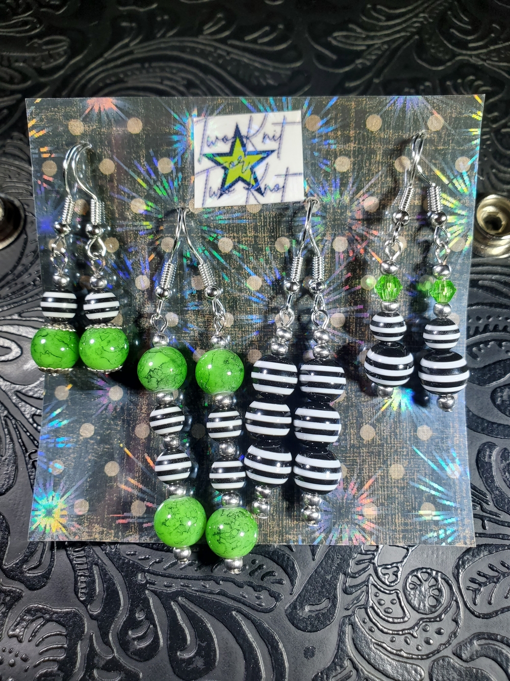 4 Pack - Beetlejuice Inspired Earrings Spooky Goth Slime Green Striped Jewelry